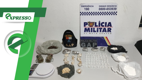 GAP prende jovem e apreende drogas, cocaína e pasta base em ponto alvo de denúncias em Novo Diamantino